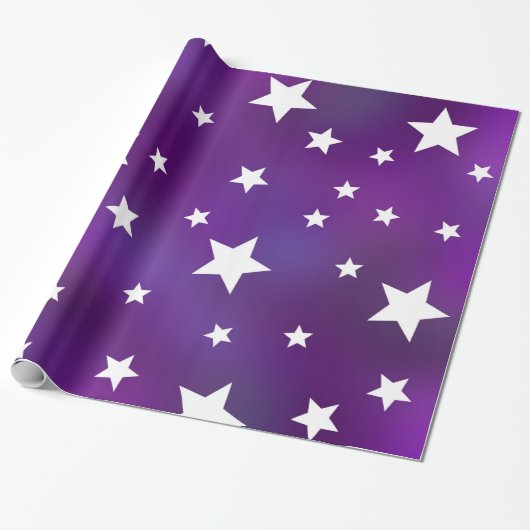 Paars en wit Star Patroon Cadeaupapier (Uitgerold)