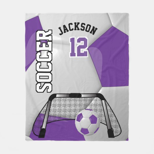 Paars en wit Voetbal met DIY-tekst Fleece Deken (Voorkant)