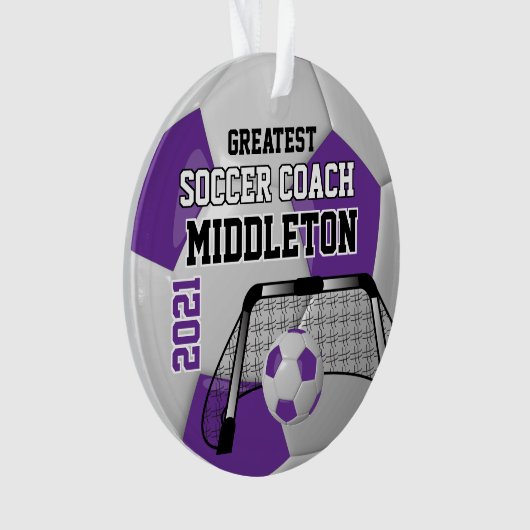 Paars en wit Voetbal personaliseren Ornament (voorkant)