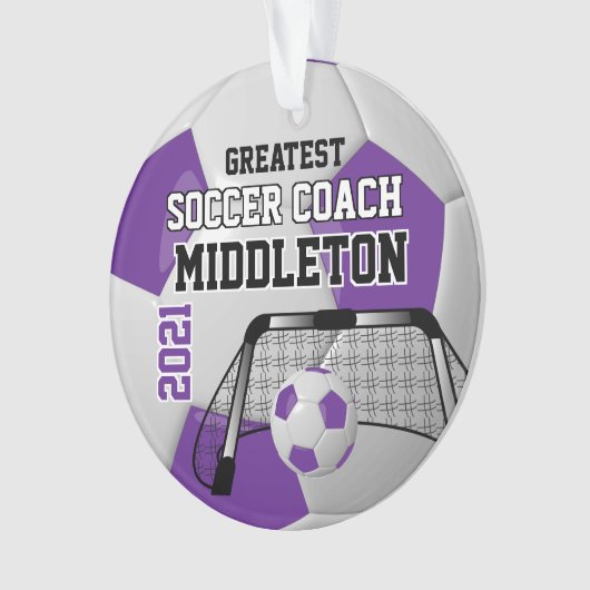 Paars en wit Voetbal personaliseren Ornament (voorkant)