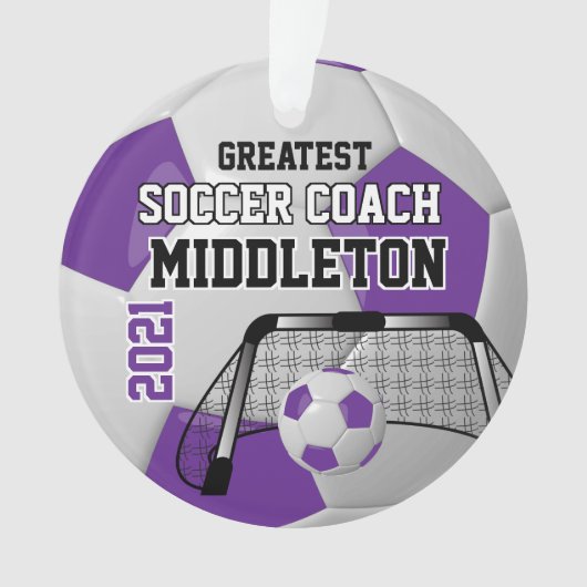 Paars en wit Voetbal personaliseren Ornament (voorkant)