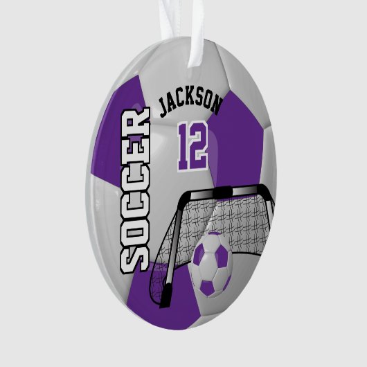 Paars en wit Voetbal personaliseren Ornament (voorkant)