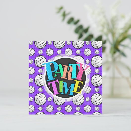 Paars en wit Volleybalpatroon Kaart (Staand voorkant)