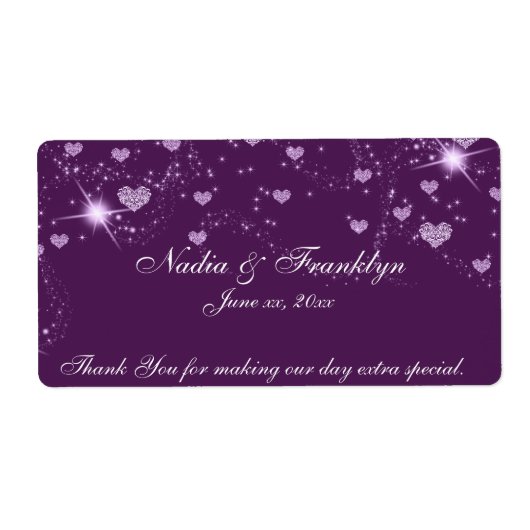 Paars en Witte Bruiloft, Bedankt Wijnetiket Etiket (Voorkant)