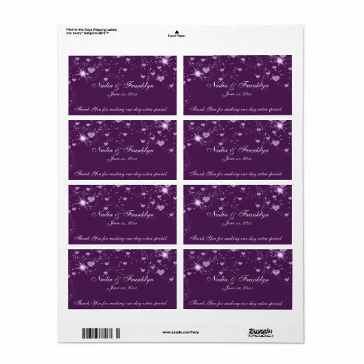 Paars en Witte Bruiloft, Bedankt Wijnetiket Etiket (Full Sheet)