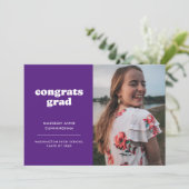 Paars en witte gefeliciteerd afstudeerfoto afstude aankondiging (Staand voorkant)