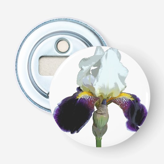 Paars en Witte Iris Flesopener Button Flesopener (Voorkant)