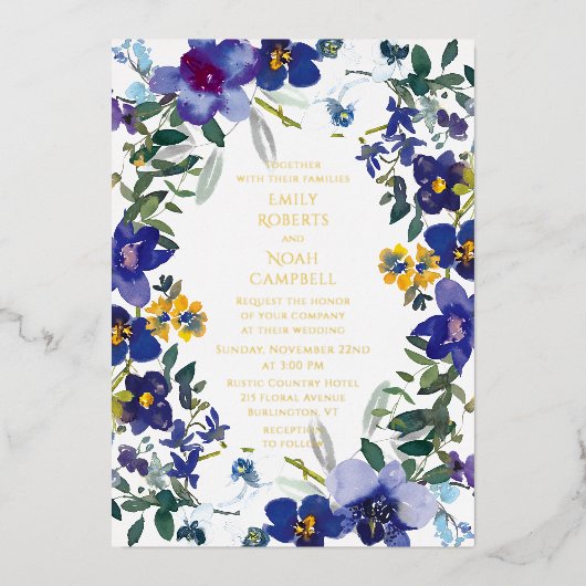 Paars en witte orchidee Waterverf Folie Uitnodiging (Voorkant)