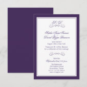 Paars en witte rand avond bruiloft receptie kaart (Voorkant / Achterkant)