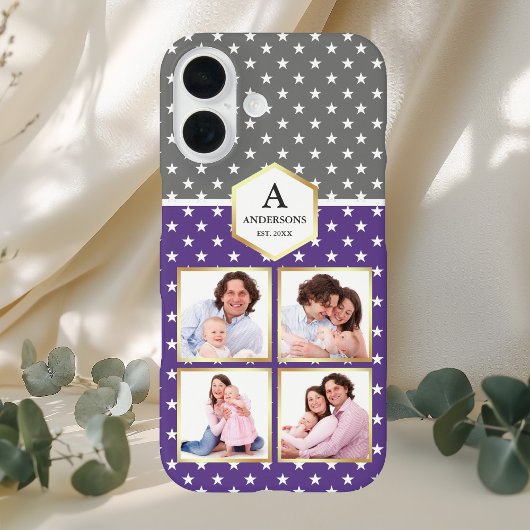 Paars en Witte Sterren Patroon Fotocollage Case-Mate iPhone Case