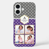 Paars en Witte Sterren Patroon Fotocollage Case-Mate iPhone Case (Achterkant)