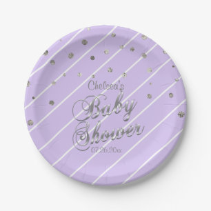  Paars en zilver - Baby shower Papieren Bordje