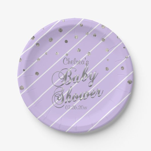 Paars en zilver - Baby shower Papieren Bordje (Voorkant)