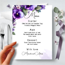 Paars en Zilver Bloemig Thema Ivory  Menu