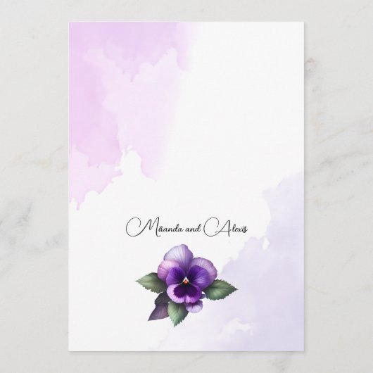 Paars en zilver bloemmotief op ivoor menu (Achterkant)