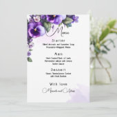 Paars en zilver bloemthema ivoor  menu (Staand voorkant)