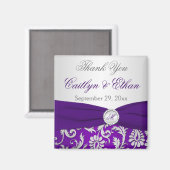 Paars en Zilver Damast Trouw Favoriet Magneet (Voorkant / Achterkant)