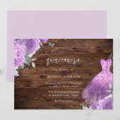 Paars en zilver dress Roos Rustic Wood Quinceanera Kaart (Voorkant / Achterkant)