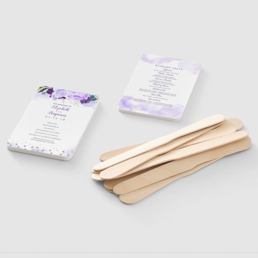 Paars en Zilver Elegant Bloemen Bruiloft Programma Handwaaier (Niet-gemonteerd)