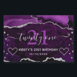 Paars en zilver Glitter Agate Marble 21st Birthday Sparkling Wijnetiket<br><div class="desc">Paarse en zilveren glitter Agate Marble met ruitvormig clipart</div>
