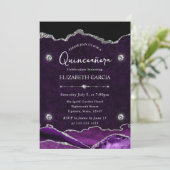 Paars en zilver Glitter Agate Quinceanera Kaart (Staand voorkant)