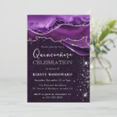 Paars en zilver Glitter Agate Quinceanera Kaart (Staand voorkant)