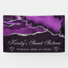 Paars en Zilver Glitter Agate Sweet Sixteen Spandoek