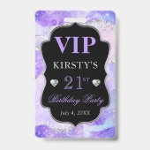 Paars en Zilver Glitter Agate Verjaardag VIP Badge (Achterkant)