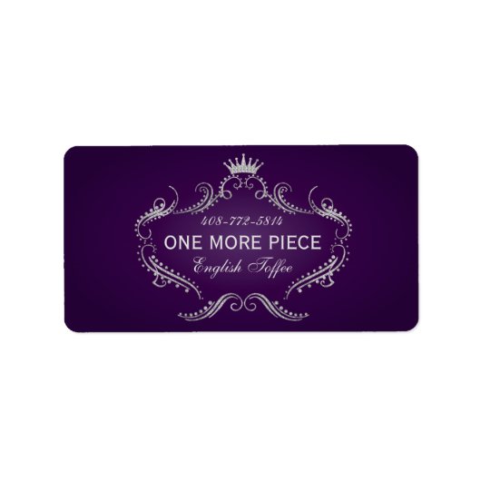 Paars en zilver Glitter Lijst & Kroon Etiket (Voorkant)
