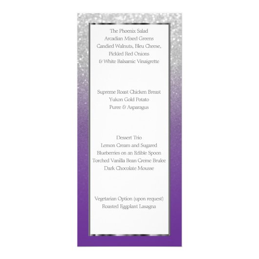 Paars en zilver Glitter - Menu (Achterkant)