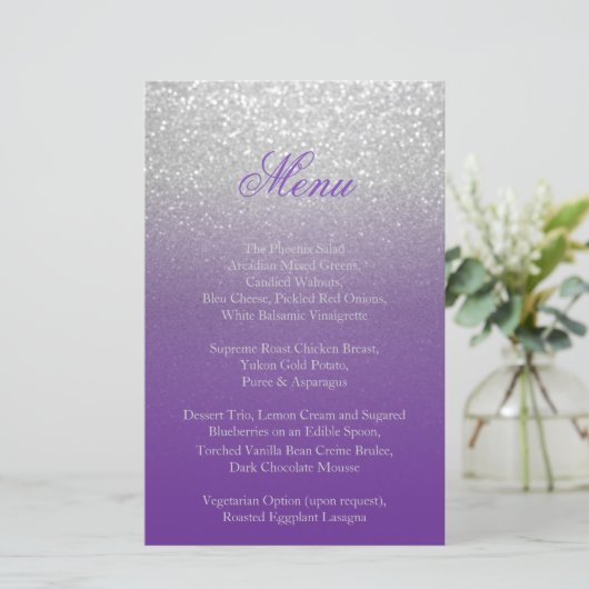 Paars en zilver Glitter - Menu (Staand voorkant)