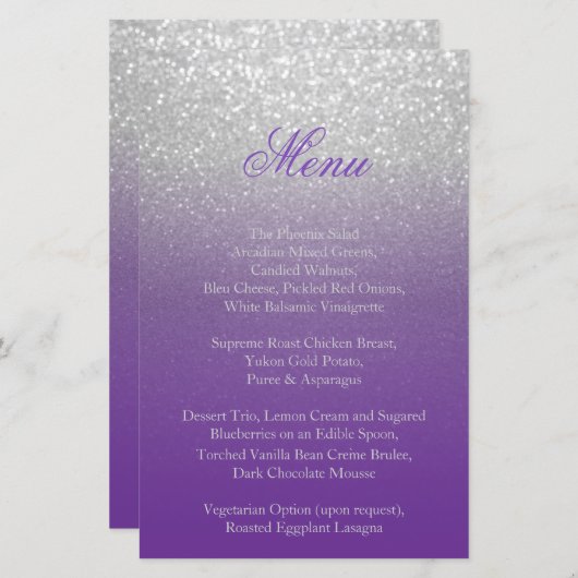 Paars en zilver Glitter - Menu (Voorkant / Achterkant)