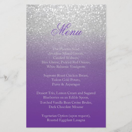 Paars en zilver Glitter - Menu (Voorkant)