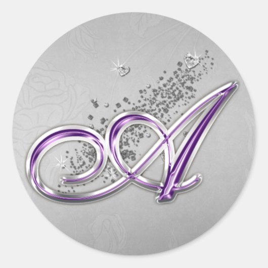 Paars en zilver Glitter Monogram A Sticker (Voorkant)