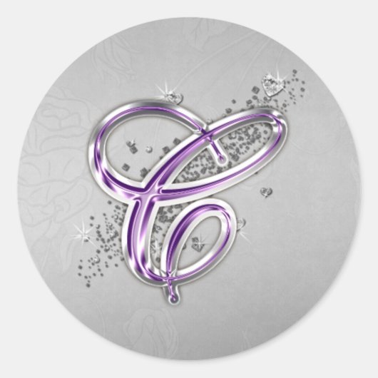 Paars en zilver Glitter Monogram C Sticker (Voorkant)