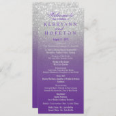 Paars en zilver Glitter-programma Programmakaart (Voorkant / Achterkant)