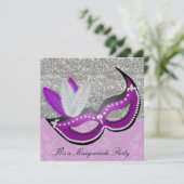 Paars en zilver Masquerade Party Venetiaans Masker Kaart (Staand voorkant)