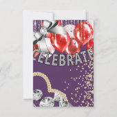 Paars en zilver met rode ballonnen kaart (Voorkant)