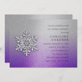 Paars en zilver met Snowflake Winter Birthday Kaart (Voorkant / Achterkant)