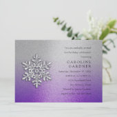 Paars en zilver met Snowflake Winter Birthday Kaart (Staand voorkant)