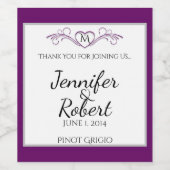 Paars en zilver Monogram Wijnlabel met schuifwiel Wijn Etiket (Enkel label)