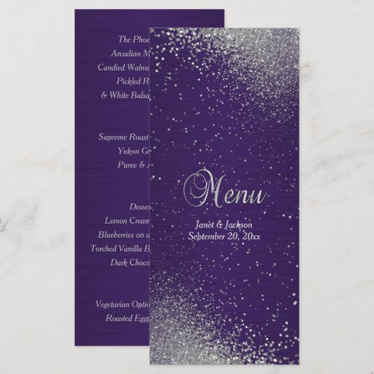 Paars en Zilver Nep Glitter Menu (Voorkant / Achterkant)