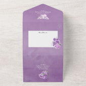 Paars en zilver  Roos Wedding All In One Uitnodiging (Buitenkant)