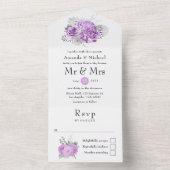 Paars en zilver  Roos Wedding All In One Uitnodiging (Binnen)