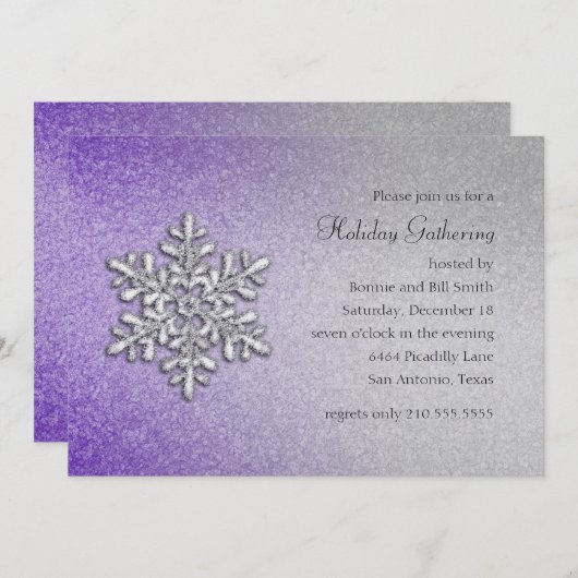 Paars- en Zilver Snowflake-feestdag Kaart (Voorkant / Achterkant)