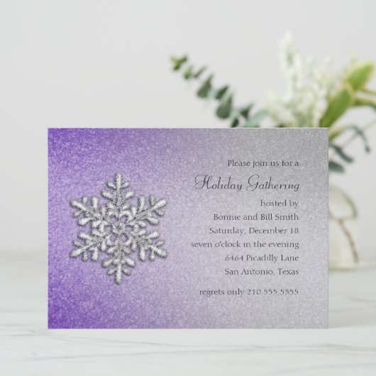 Paars- en Zilver Snowflake-feestdag Kaart (Staand voorkant)