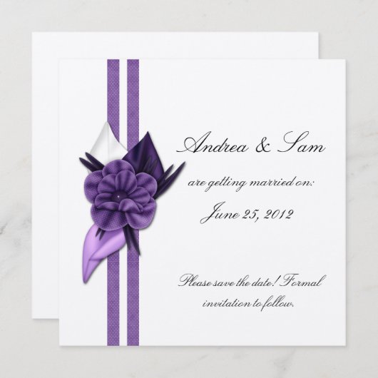 Paars en zilver sparen de Datum Save The Date (Voorkant / Achterkant)