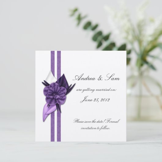 Paars en zilver sparen de Datum Save The Date (Staand voorkant)