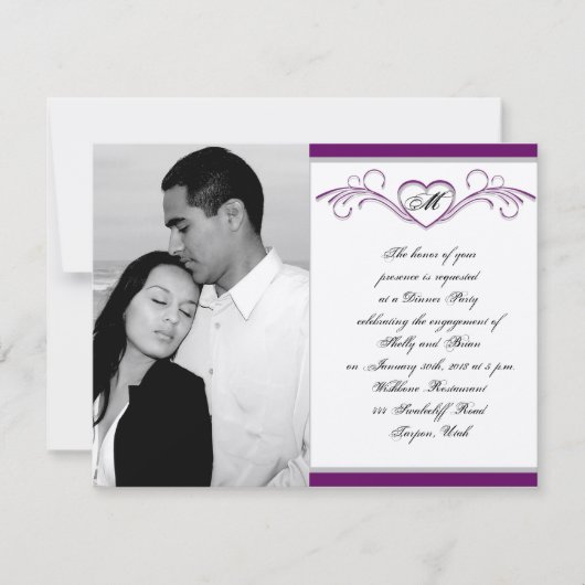 Paars en zilver Verloving van het Monogram van de Kaart (Voorkant)