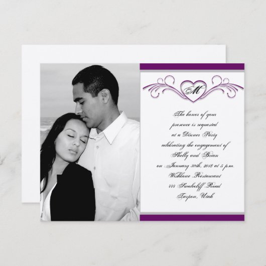 Paars en zilver Verloving van het Monogram van de Kaart (Voorkant / Achterkant)